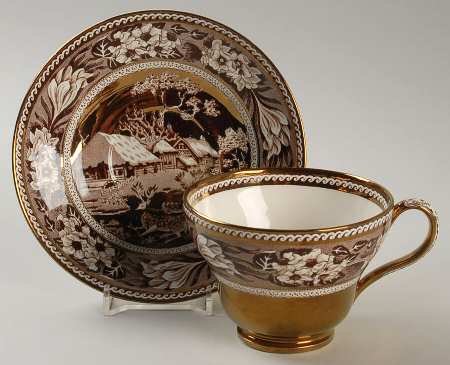 Fallow Deer Brown (Gold Trim) Footed Cup & Saucer Set