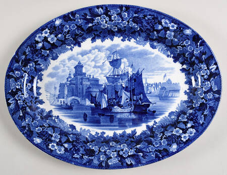 Ferrara Blue (No Trim) 13" Oval Serving Platter