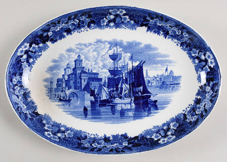Ferrara Blue (No Trim) 12" Oval Serving Platter