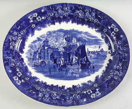 Ferrara Blue (No Trim) 16" Oval Serving Platter