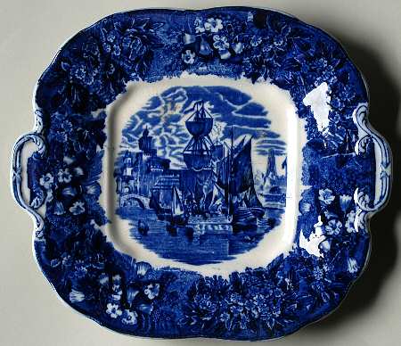 Ferrara Blue (No Trim) Square Handled Cake Plate