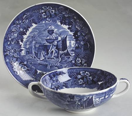 Ferrara Blue (No Trim) Flat Cream Soup Bowl & Saucer Set
