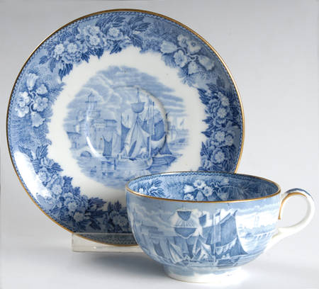 Ferrara Blue (Gold Trim) Flat Cup & Saucer Set