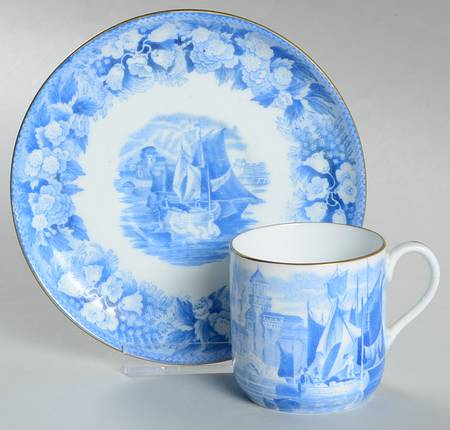 Ferrara Blue (Gold Trim) Flat Demitasse Cup & Saucer Set