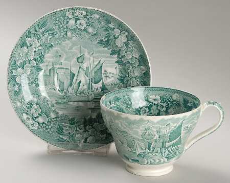 Ferrara Green (No Trim) Footed Cup & Saucer Set
