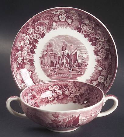 Ferrara Plum (No Trim) Flat Cream Soup Bowl & Saucer Set