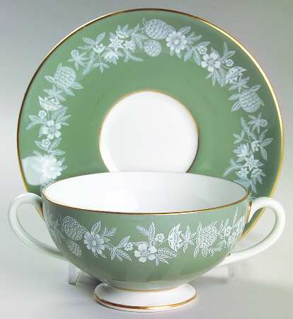 Fieldfare Green Footed Cream Soup Bowl & Saucer Set