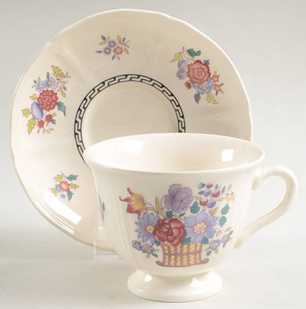 Floral Basket Footed Cup & Saucer Set