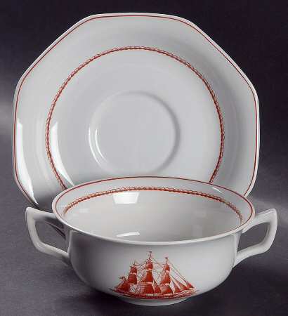Flying Cloud Rust Flat Cream Soup Bowl & Saucer Set by Wedgwood