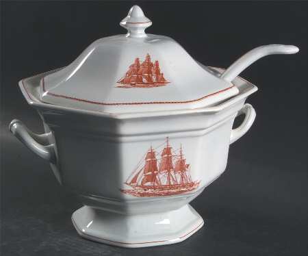 Flying Cloud Rust Octagonal Tureen & Lid with Ladle