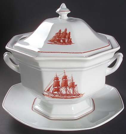 Flying Cloud Rust Octagonal Tureen & Lid with Underplate