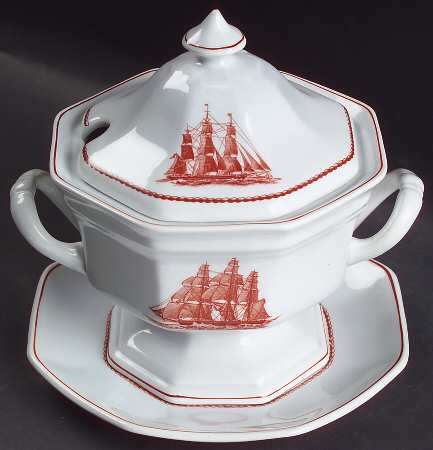 Flying Cloud Rust Sauce Boat & Lid with Underplate