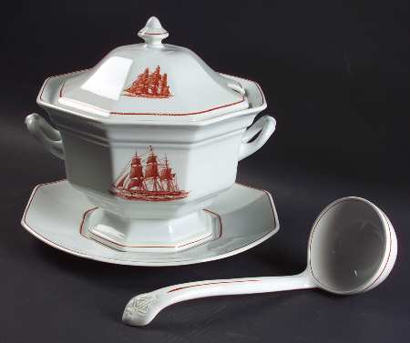 Flying Cloud Rust Octagonal Tureen & Lid w/Ladle & Underplate