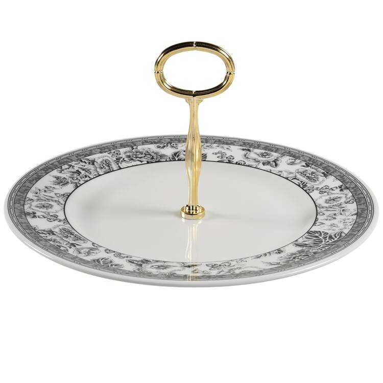 Fleur Damask Round Serving Plate with Center Handle (Dp) Hc