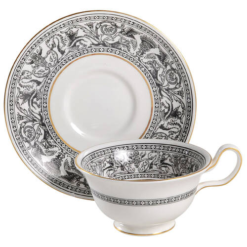 Florentine Black (Black Dragons) Peony Shape Footed Cup & Saucer Set