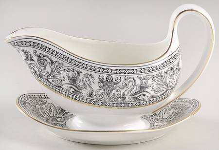 Florentine Black (Black Dragons) Gravy Boat with Attached Underplate