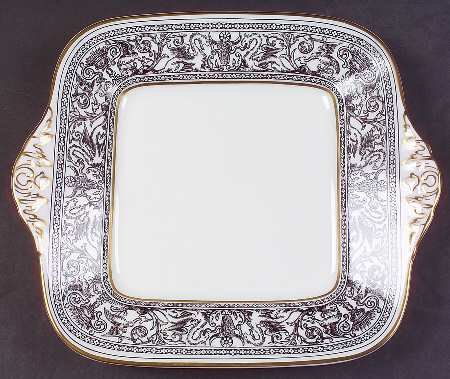 Florentine Black (Black Dragons) Square Handled Cake Plate