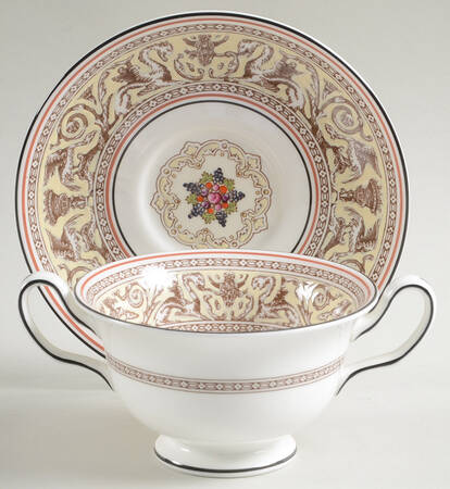 Florentine Brown (Brown Fruit Center) Cream Soup Bowl & Saucer Set