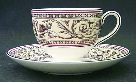 Florentine Brown (Brown Fruit Center) Footed Cup & Saucer Set