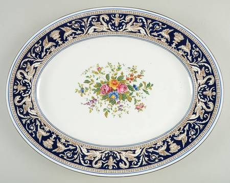Florentine Dark Blue Rim (Floral Center) 17" Oval Serving Platter