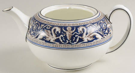 Florentine Dark Blue Rim (Floral Center) Teapot No Lid