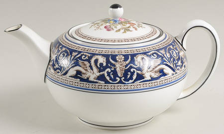 Florentine Dark Blue Rim (Floral Center) Teapot & Lid
