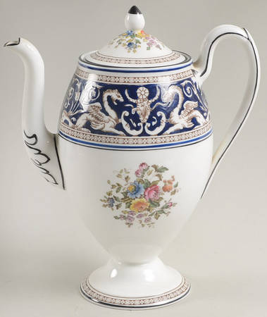 Florentine Dark Blue Rim (Floral Center) Mini Coffee Pot & Lid