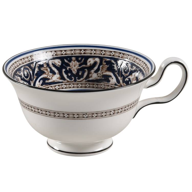 Florentine Dark Blue Rim (Floral Center) Peony Shape Footed Cup