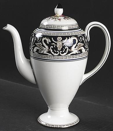 Florentine Dark Blue Rim (Floral Center) Mini Coffee Pot & Lid