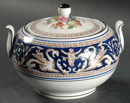 Florentine Dark Blue Rim (Floral Center) 146 Shape Sugar Bowl & Lid