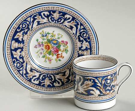 Florentine Dark Blue Rim (Floral Center) Bond Shape Demitasse Cup and Saucer Set