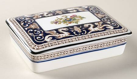 Florentine Dark Blue Rim (Floral Center) Cigarette Box & Lid