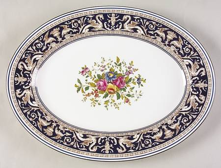 Florentine Dark Blue Rim (Floral Center) 13" Oval Serving Platter