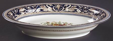 Florentine Dark Blue Rim (Floral Center) 9" Oval Vegetable Bowl