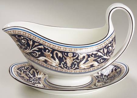 Florentine Dark Blue Rim (Floral Center) Gravy Boat & Underplate