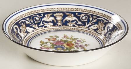 Florentine Dark Blue Rim (Floral Center) Fruit/Dessert (Sauce) Bowl