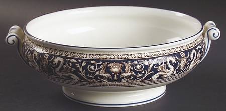 Florentine Dark Blue Rim (Floral Center) Round Vegetable No Lid