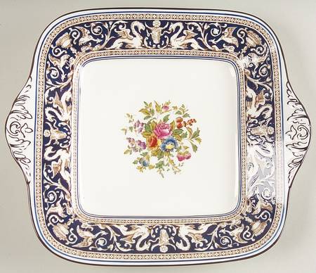 Florentine Dark Blue Rim (Floral Center) Square Handled Cake Plate
