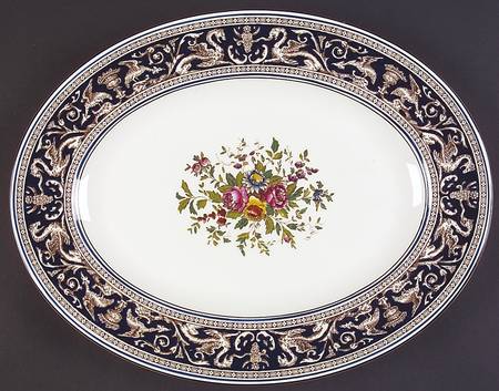Florentine Dark Blue Rim (Floral Center) 13" Oval Serving Platter