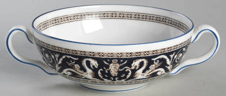 Florentine Dark Blue Rim (No Center Design) Flat Cream Soup Bowl