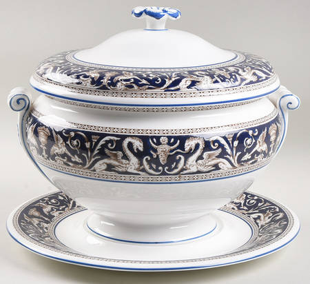 Florentine Dark Blue Rim (No Center Design) Tureen & Lid w/Underplate