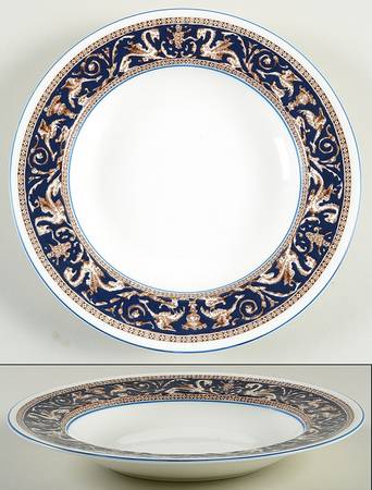 Florentine Dark Blue Rim (No Center Design) Large Rim Soup Bowl