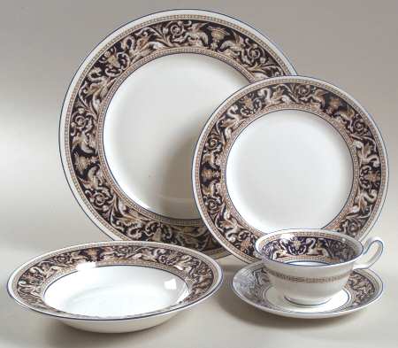 Florentine Dark Blue Rim (No Center Design) 5pc Placeset=Csft,Dp,Sp, Sor