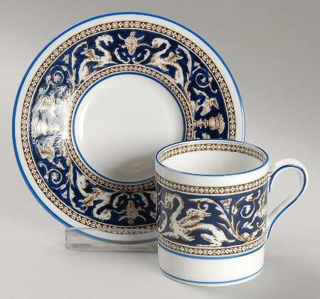 Florentine Dark Blue Rim (No Center Design) Bond Shape Demitasse Cup and Saucer Set