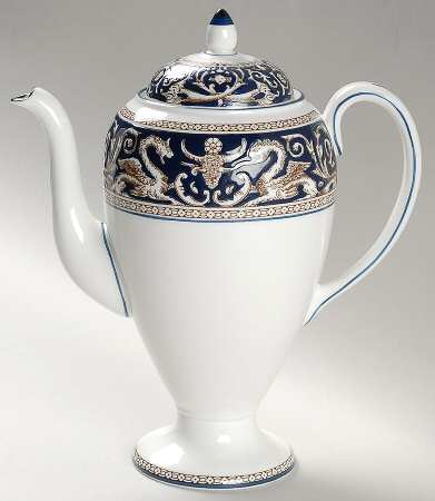 Florentine Dark Blue Rim (No Center Design) Mini Coffee Pot & Lid