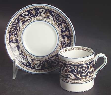 Florentine Dark Blue Rim (No Center Design) Bond Shape Demitasse Cup and Saucer Set