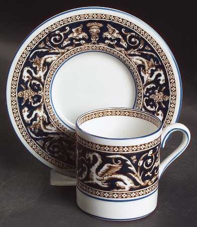 Florentine Dark Blue Rim (No Center Design) Bond Shape Demitasse Cup and Saucer Set