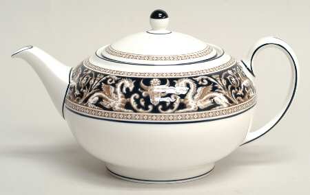 Florentine Dark Blue Rim (No Center Design) Teapot & Lid