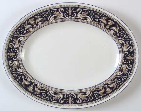 Florentine Dark Blue Rim (No Center Design) 13" Oval Serving Platter