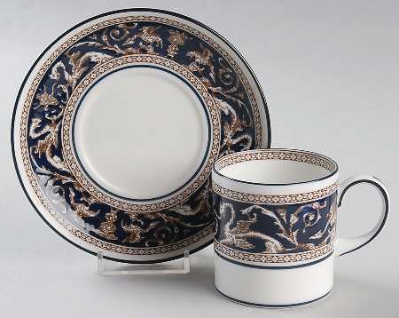 Florentine Dark Blue Rim (No Center Design) Can Shape Demitasse Cup and Saucer Set